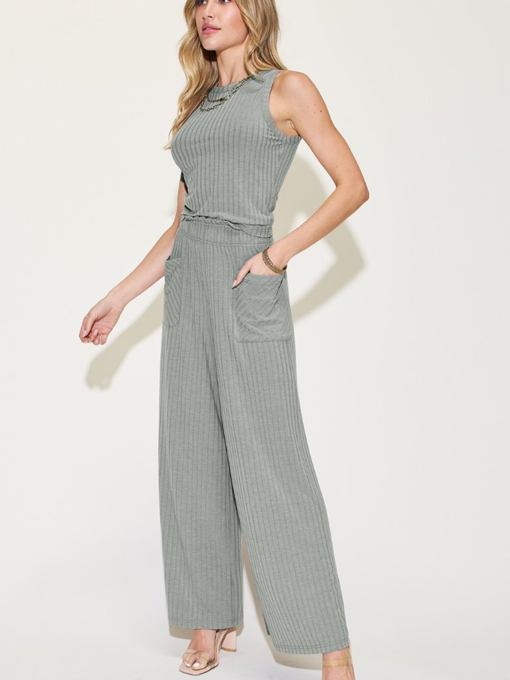 Basic Bae Full Size Ribbed Tank and Wide Leg Pants Set - Picture 4 of 4